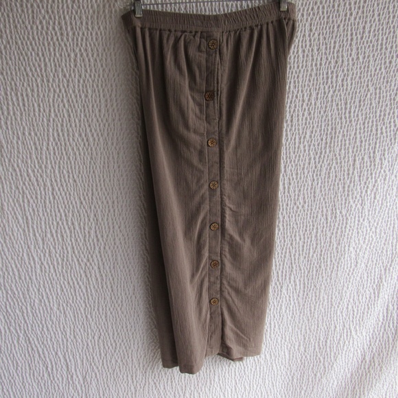 Brown Gauze Fully Lined Pants L 100 Cotton Elastic Buttons Pull on North Style - Picture 4 of 8